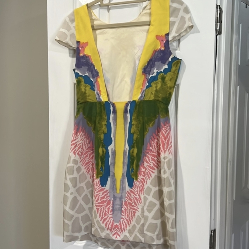 Tibi Silk Cap Sleeve Calla Lily Low Back Mini Dress Size 6 - Picture 6 of 11
